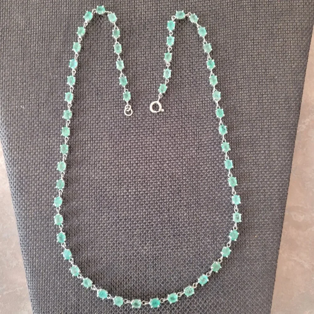 NFS Emerald Necklace 53 Natural Stones 12ct May Birthstone 20" Sterling - Picture 6 of 15